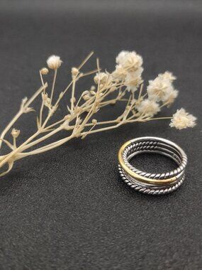 🔥🔥🔥David Yurman Buttoned Single Cylindrical Two-Color Ring. Sizes: 6-7-8-9